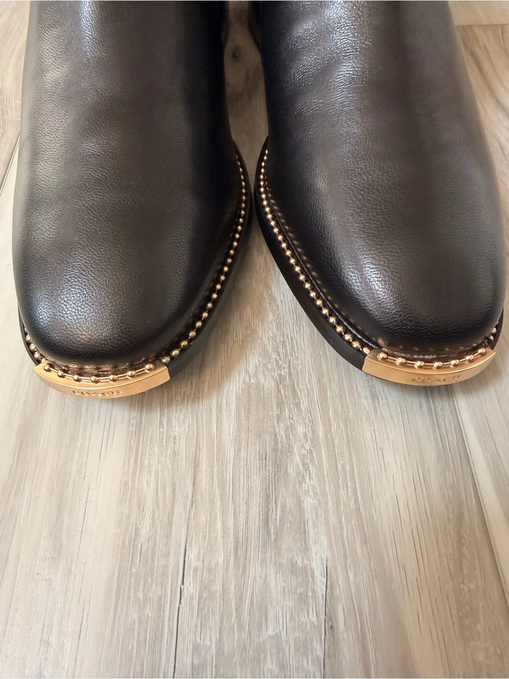 Coach Nichole Leather Chelsea Booties Black Gold Toe 9.5B NIB G5361